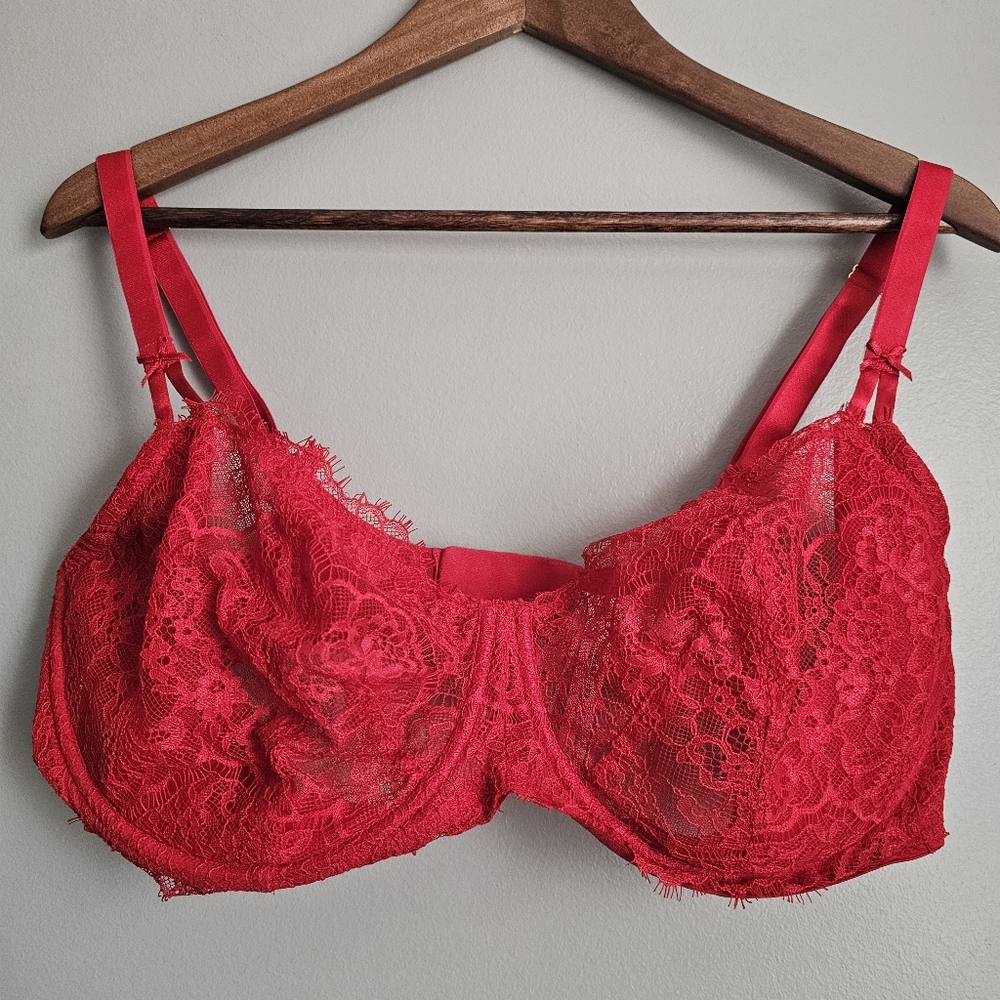 Victorias Secret Dream Angels Unlined Demi Bra Red Lace Underwire 40DDD